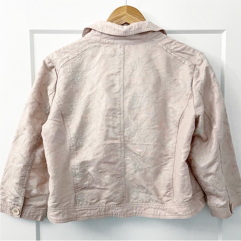 CHICO’S Light Pink Textured Linen size 4 (XXL=20) Blazer Jean jacket 3/4 sleeve - Picture 3 of 12